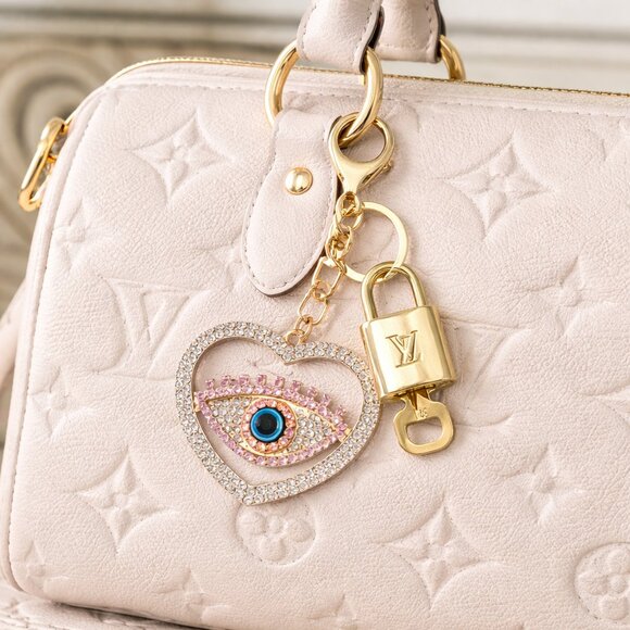 Louis Vuitton Accessories - Authentic LV Gold Padlock & Key 🔑 Designer Bag Charm w/ Evil Eye Keychain